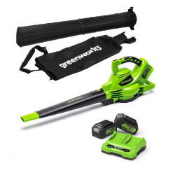 2x24 V dmuchawa/odkurzacz Greenworks GD24X2BVK4 zestaw ładowarka + 2x aku 4 Ah